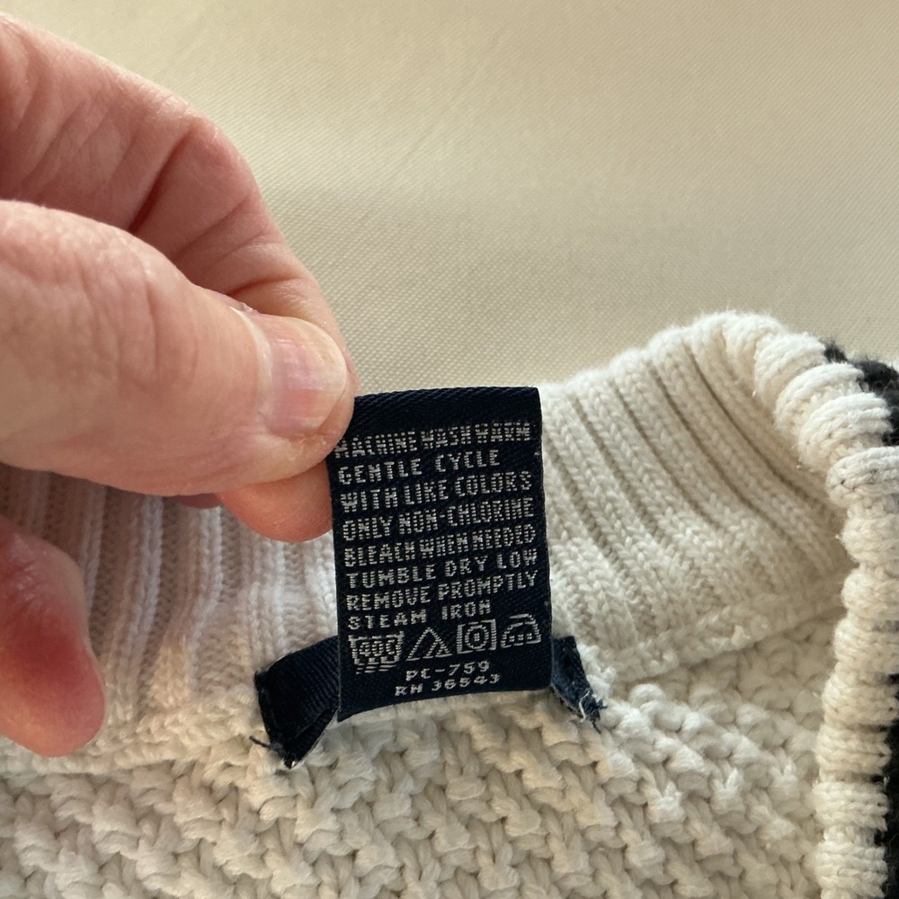 IZOD Ladies White V-Neck Cable‎ Knit Black Stripe M - Picture 8 of 9